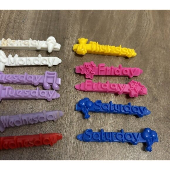 Vintage 80s Days of the Week plastic hair barrettes, Lot Of 11 - Picture 3 of 7